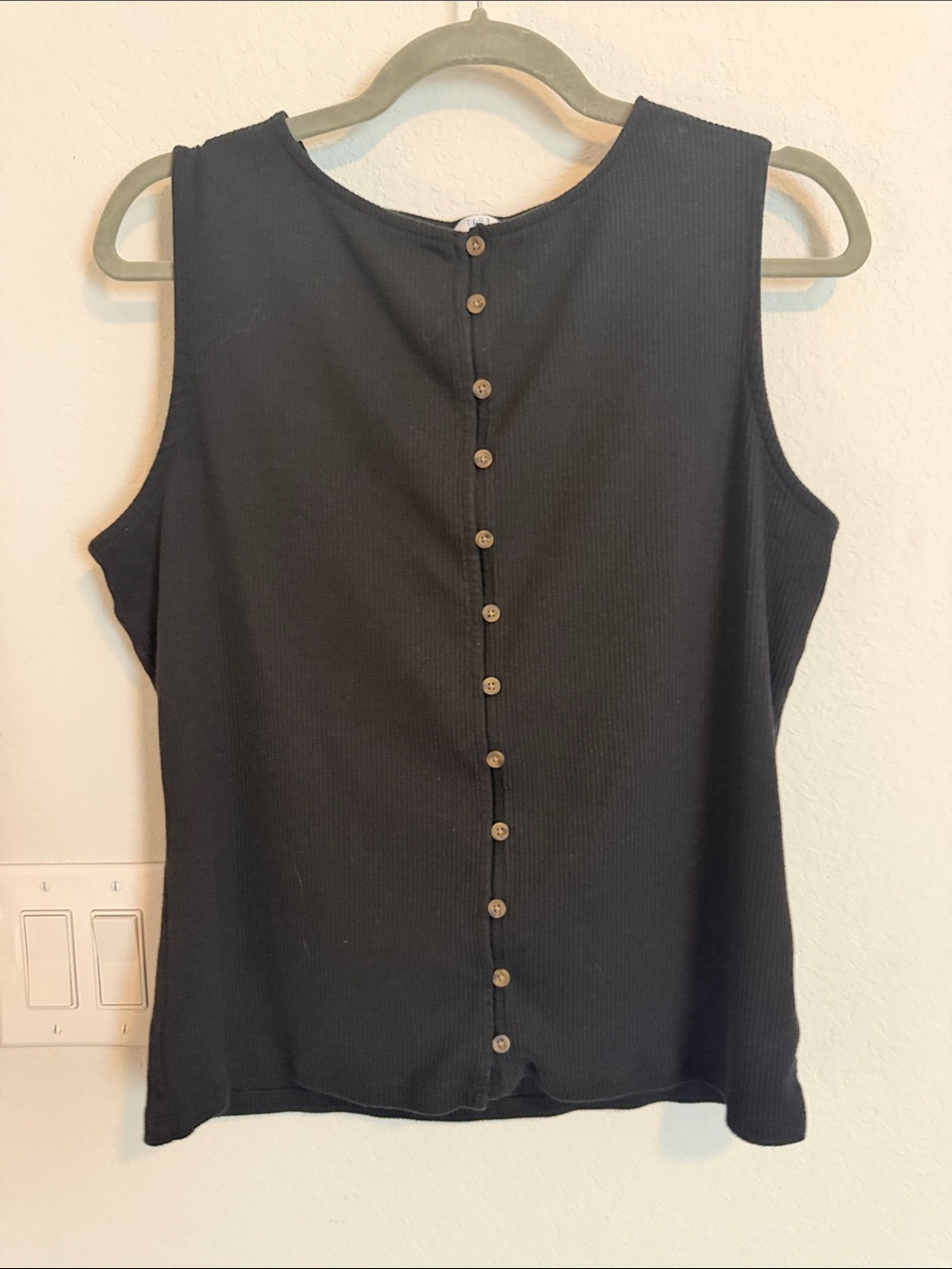 Time and Tru Black Ribbed Button-Back Tank